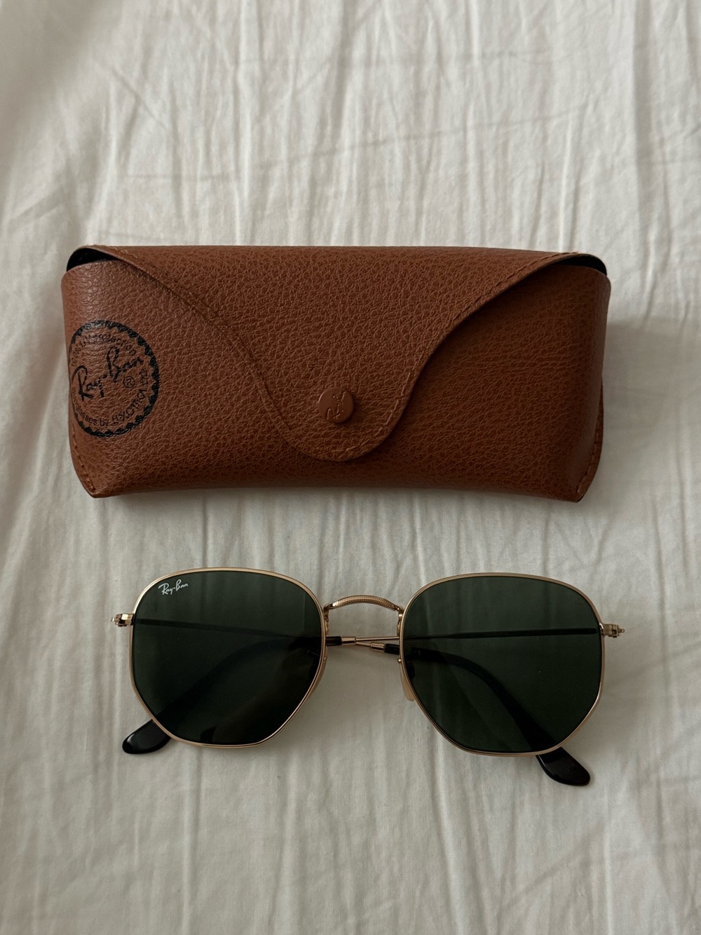 Ray Bans hexagonal dark green lens/gold sunglasses (with original case)
